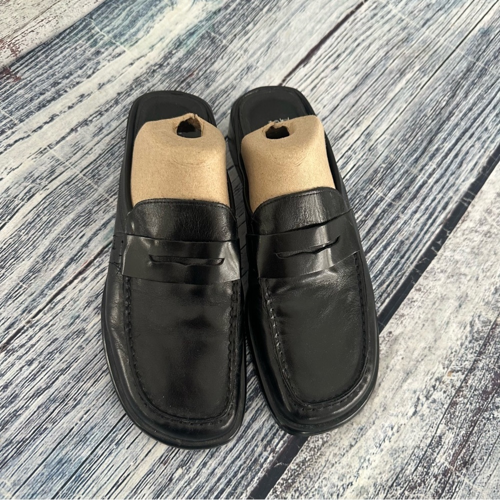 Vintage Franco Sarto Black Leather Backless Loafers - Picture 2 of 6